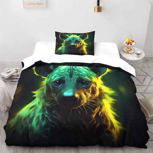 LSORU Green Glowing Hyena Bettwäsche Set Bettbezug Set Atmungsaktive Mikrofaser Bettwäsche Für Schlafzimmer, Weiche Bequemer Single（135x200cm） von LSORU