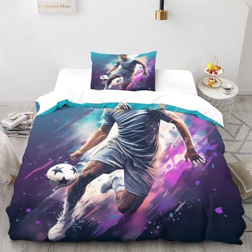 LSORU Ronaldo 3D Bettwäsche Set Drucken Betten Set Jugendliche Bettbezug Mit Mikrofaser Reißverschluss Schließung Kopfkissenbezug Weich Haltbar Atmungsaktive Single（135x200cm） von LSORU