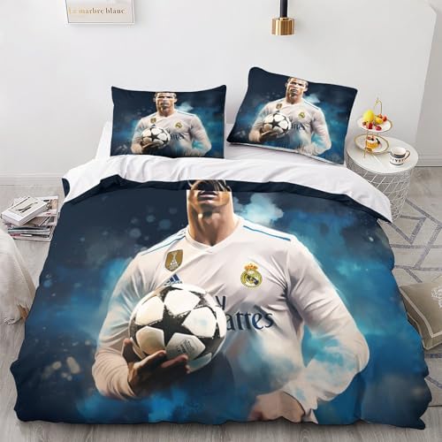 LSORU Ronaldo 3D Bettwäsche Set Kinder Erwachsene, Microfaser Bettbezug Und Kissenbezüge Mit Reißverschluss Weich Haltbar Atmungsaktive Double（200x200cm） von LSORU