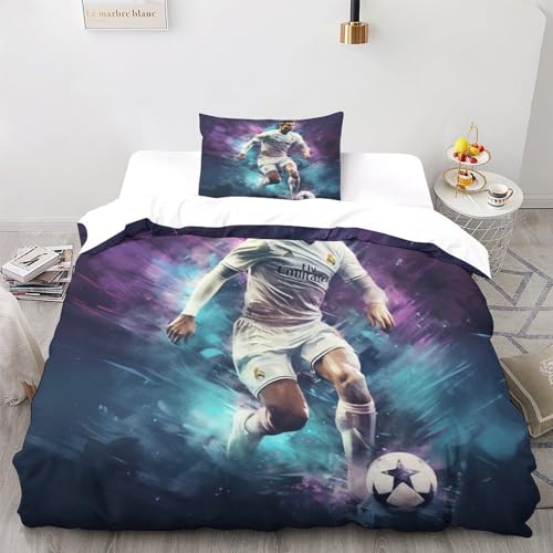 LSORU Ronaldo 3D Print Kinder Betten Set Bettwäsche Set,Microfaser Bettbezüge, Himmlische Qualität Bettbezug Mit Kissenbezug Teilig Single（135x200cm） von LSORU