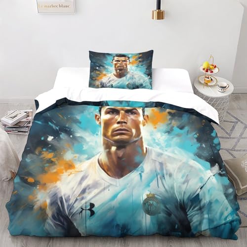 LSORU Ronaldo Bettbezug-Set Weiches Mikrofaser-Bettwäsche-Set Für Erwachsene Teenager Kinder 3 Stück Mit Reißverschluss Für Heimtextilien Single（135x200cm） von LSORU