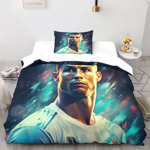 LSORU Ronaldo Betten Set Kinder 3D Bettbezug Set Gedruckt Bettwäsche Set Für Mikrofaser Kinder Jungen Mädchen Weich Haltbar Atmungsaktive Single（135x200cm） von LSORU