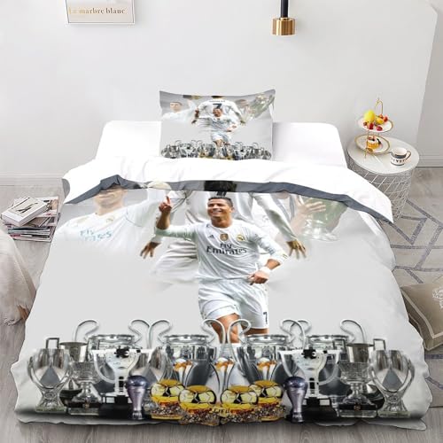 LSORU Ronaldo Bettwäsche 3D Bettbezüge Schlafkomfort Microfaser Bettbezug Set 3-teilig Für Jugendliche Jugend Mädchen Jungen Bettbezug Single（135x200cm） von LSORU