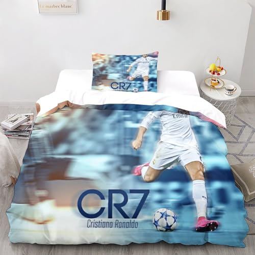 LSORU Ronaldo Bettwäsche Bettbezug Für 3D Microfaser Bettwäsche Set Kinder Erwachsene,Mit Reißverschluss Und Kissenbezug Single（135x200cm） von LSORU