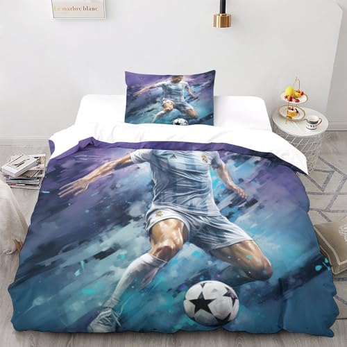 LSORU Ronaldo Bettwäsche Bettbezug-Set Mikrofaser, Bettbezug Reißverschluss Und Kissenbezug Für Schlafzimmer, Weiche Bequemer Single（135x200cm） von LSORU