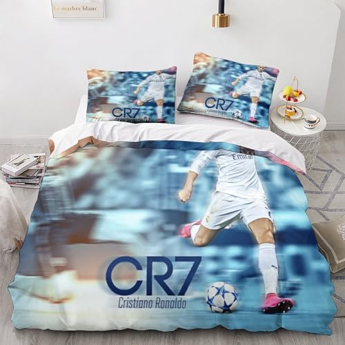 LSORU Ronaldo Bettwäsche Bettdecken Set Weiche Angenehme Mikrofaser Kinder Erwachsene, 3D Druck Bettbezug Bettwäsche Set Double（200x200cm） von LSORU