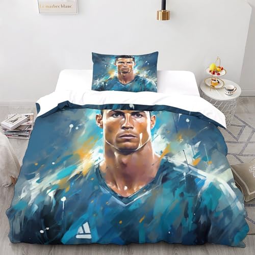 LSORU Ronaldo Bettwäsche Bettdecken Set Weiche Angenehme Mikrofaser Kinder Erwachsene, 3D Druck Bettbezug Bettwäsche Set Single（135x200cm） von LSORU