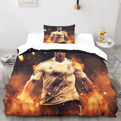 LSORU Ronaldo Bettwäsche Set 3D Bettwäsche Set 3 Teilig Mikrofaser Bettbezug Mit Reißverschluss Und Kissenbezug Weich Haltbar Atmungsaktive Single（135x200cm） von LSORU