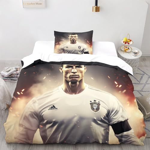 LSORU Ronaldo Bettwäsche Set 3D Print Bettbezug,bettwäsche Mikrofaser Bettbezug, Mit Reißverschluss Und Kissenbezug Für Schlafzimmer, Weiche Bequemer Single（135x200cm） von LSORU