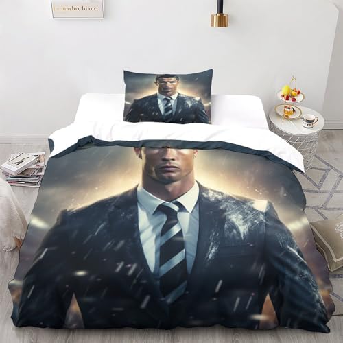 LSORU Ronaldo Bettwäsche Set Bettbezug 3D Bedruckte Betten Für Kinder Jungen Mädchen Thema Raumdekor Kuschelig 3 Teilig Sets Single（135x200cm） von LSORU
