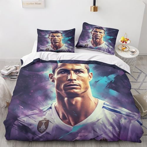 LSORU Ronaldo Bettwäsche Set Bettbezug Set Für Kinder Jungen Mädchen Weich Atmungsaktiv Microfaser Betten Set Mit Reißverschluss Und Kissenbezug 3 Teilig Sets Double（200x200cm） von LSORU