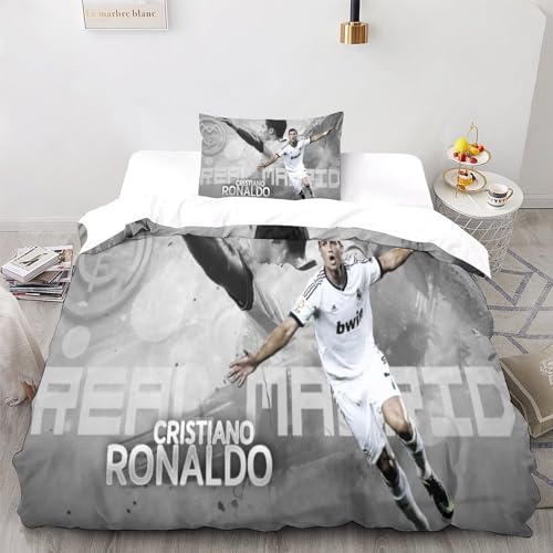 LSORU Ronaldo Bettwäsche Set Bettbezug Set Für Kinder Jungen Mädchen Weich Atmungsaktiv Microfaser Betten Set Mit Reißverschluss Und Kissenbezug 3 Teilig Sets Single（135x200cm） von LSORU