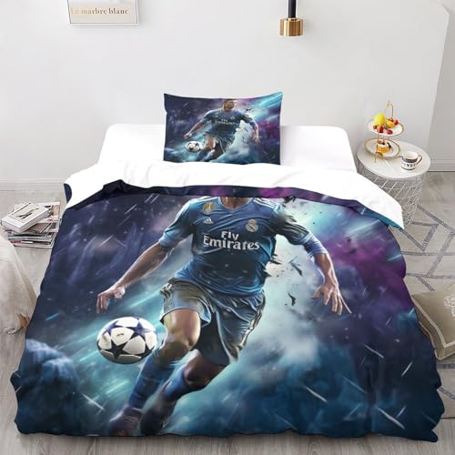 LSORU Ronaldo Bettwäsche Teilig Mikrofaser Bettbezüge Jungs Kinderbettwäsche Set Mit Reißverschluss Und Kissenbezug 3 Teilig Sets Single（135x200cm） von LSORU