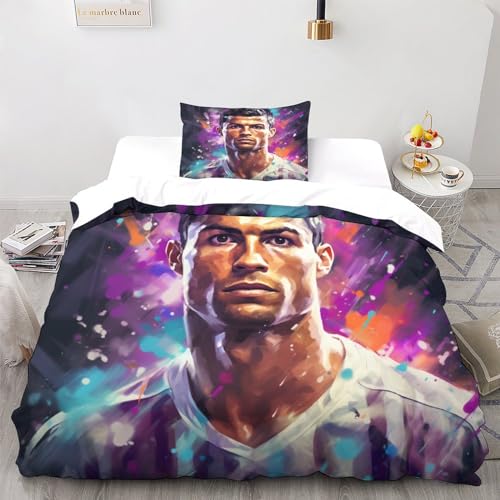 LSORU Ronaldo Jungen Teenager Bettbezug Set Modern Bettwäsche Dekorativ Betten Set Polyester Für Kinder Männer Bettbezüge Single（135x200cm） von LSORU
