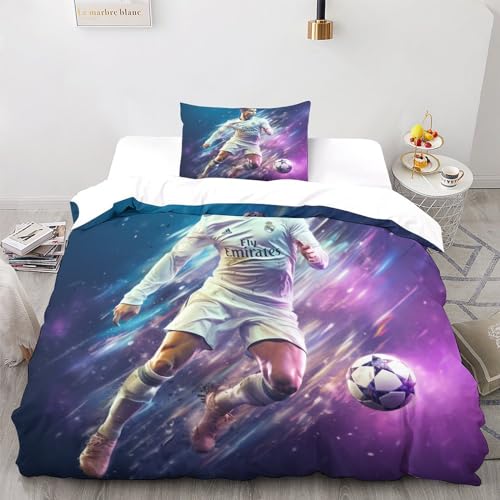 LSORU Ronaldo Kinder Bettbezug Set Startseite Satz, Bettwäsche Satz Moderne Bettbezug Für Jugendliche Jugend Mädchen Jungen, Startseite Schlafzimmer Dekor Single（135x200cm） von LSORU