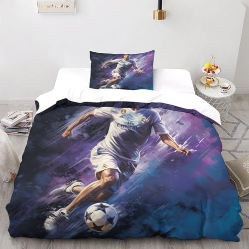 LSORU Ronaldo Kinder Bettbezug Set Startseite Satz, Bettwäsche Satz Moderne Bettbezug Für Jugendliche Jugend Mädchen Jungen, Startseite Schlafzimmer Dekor Single（135x200cm） von LSORU