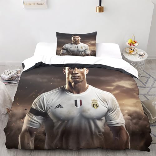 LSORU Ronaldo Kinder Bettwäsche 3D Print Betten Set Bettwäsche Set Microfaser Qualität Bettbezug Mit Kissenbezug 3 Teilig Sets Single（135x200cm） von LSORU