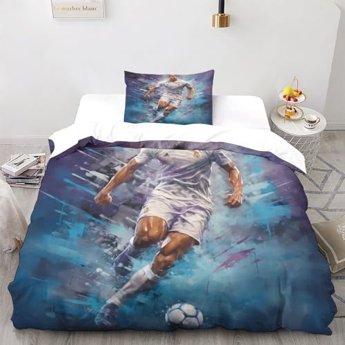 LSORU Ronaldo Tröster Startseite Satz, Kinder Bettwäsche Satz Bettbezug Für Jugendliche Jugend Schlafzimmer Dekor 3 Teilig Sets Single（135x200cm） von LSORU