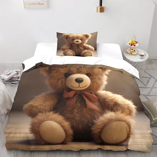 LSORU Teddybär Bettwäsche Bettbezug-Set Mikrofaser, Bettbezug Reißverschluss Und Kissenbezug Für Schlafzimmer, Weiche Bequemer Single（135x200cm） von LSORU