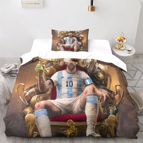 Linen Messi 3D Print Kinder Betten Set Bettwäsche Set,Microfaser Bettbezüge, Himmlische Qualität Bettbezug Mit Kissenbezug Teilig Single（135x200cm） von LSORU