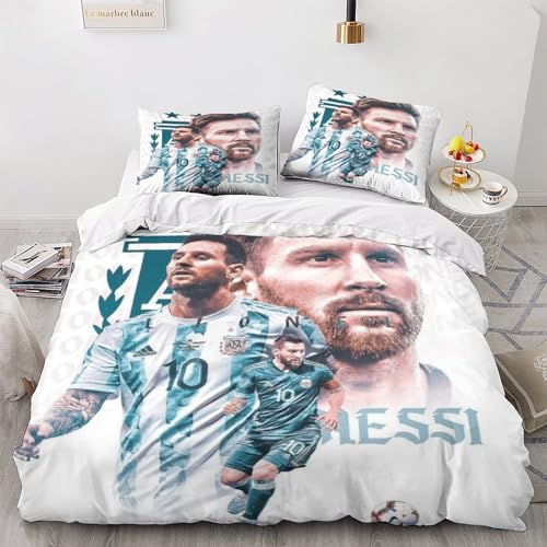 Linen Messi Bettwäsche Set Bettbezug 3D Bedruckte Betten Für Kinder Jungen Mädchen Thema Raumdekor Kuschelig 3 Teilig Sets King（220x240cm） von LSORU