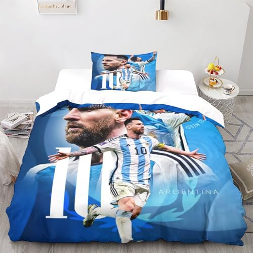 Linen Messi Bettwäsche Set Kinder Mikrofaser Bettbezüge 3D Gedruckt Bettbezug 3 Teilig Mit ReißVerschluss,Soft Bettwaren Single（135x200cm） von LSORU