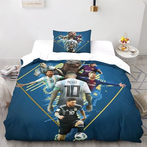 Linen Messi Bettwäsche Set Kinder Mikrofaser Bettbezüge 3D Gedruckt Bettbezug 3 Teilig Mit ReißVerschluss,Soft Bettwaren Single（135x200cm） von LSORU