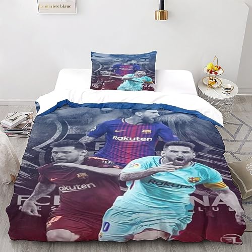 Linen Messi Kinder Bettwäsche 3D Print Betten Set Bettwäsche Set Microfaser Qualität Bettbezug Mit Kissenbezug 3 Teilig Sets Single（135x200cm） von LSORU