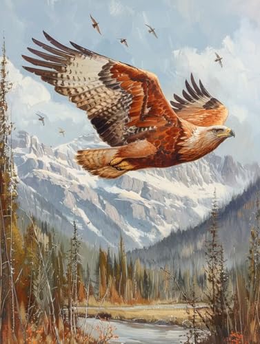 Malen Nach Zahlen Erwachsene Adler, Malen Nach Zahlen Berg, Paint by Numbers DIY Handgemalt Ölgemälde Kit Mit 3 Pinsel und Acrylfarbe, Deko Wohnzimmer und Zimmer Deko, Geschenke 30x40 cm 2-2267 von LSPKKYOU