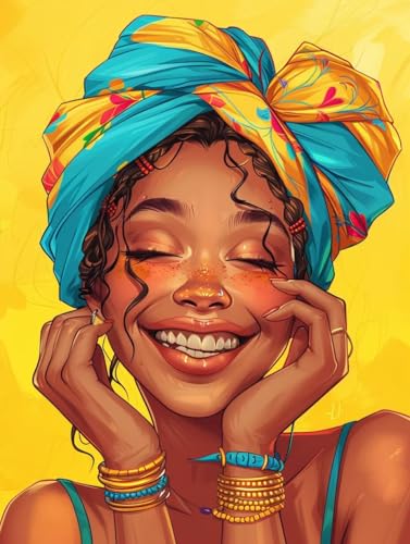 Malen Nach Zahlen Erwachsene Afrikanische Frau, Malen Nach Zahlen Niedlich, Paint by Numbers DIY Handgemalt Ölgemälde Kit Mit 3 Pinsel und Acrylfarbe, Deko Wohnzimmer und Zimmer Deko 40x50 cm R-4296 von LSPKKYOU