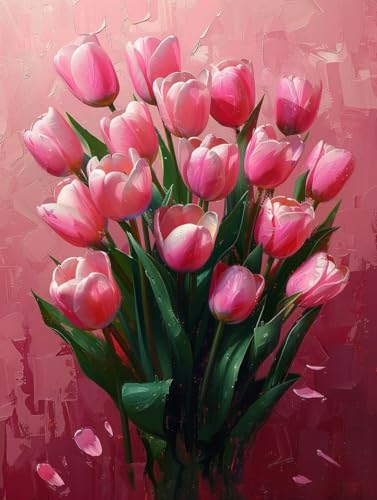Malen Nach Zahlen Erwachsene Blume, Malen Nach Zahlen Tulpe, Paint by Numbers DIY Handgemalt Ölgemälde Kit Mit 3 Pinsel und Acrylfarbe, Deko Wohnzimmer und Zimmer Deko, Geschenke 30x40 cm 0-9751 von LSPKKYOU