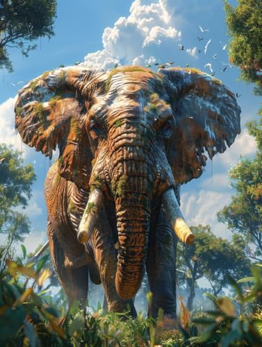 Malen Nach Zahlen Erwachsene Elefant, Malen Nach Zahlen Landschaft, Paint by Numbers DIY Handgemalt Ölgemälde Kit Mit 3 Pinsel und Acrylfarbe, Deko Wohnzimmer und Zimmer Deko 100x135 cm V-5715 von LSPKKYOU
