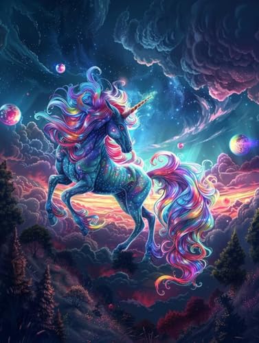 Malen Nach Zahlen Erwachsene Horse, Malen Nach Zahlen Planet, Paint by Numbers DIY Handgemalt Ölgemälde Kit Mit 3 Pinsel und Acrylfarbe, Deko Wohnzimmer und Zimmer Deko, Geschenke 60x70 cm E-5759 von LSPKKYOU