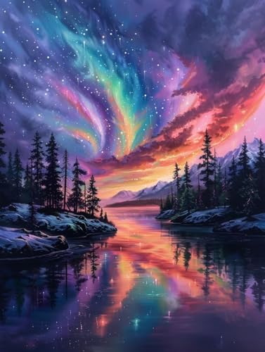 Malen Nach Zahlen Erwachsene Landschaft, Malen Nach Zahlen Sternenhimmel, Paint by Numbers DIY Handgemalt Ölgemälde Kit Mit 3 Pinsel und Acrylfarbe, Deko Wohnzimmer und Zimmer Deko 60x70 cm 6-5732 von LSPKKYOU
