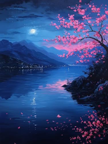 Malen Nach Zahlen Erwachsene Mond, Malen Nach Zahlen Baum, Paint by Numbers DIY Handgemalt Ölgemälde Kit Mit 3 Pinsel und Acrylfarbe, Deko Wohnzimmer und Zimmer Deko, Geschenke 30x40 cm 0-3857 von LSPKKYOU