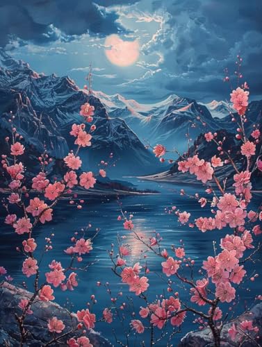 Malen Nach Zahlen Erwachsene Mond, Malen Nach Zahlen Blume, Paint by Numbers DIY Handgemalt Ölgemälde Kit Mit 3 Pinsel und Acrylfarbe, Deko Wohnzimmer und Zimmer Deko, Geschenke 100x130 cm J-2342 von LSPKKYOU