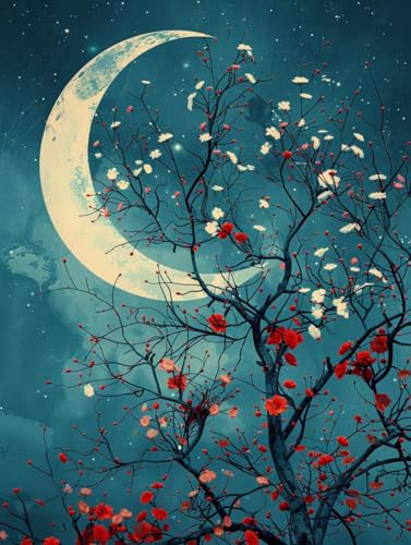 Malen Nach Zahlen Erwachsene Mond, Malen Nach Zahlen Blume, Paint by Numbers DIY Handgemalt Ölgemälde Kit Mit 3 Pinsel und Acrylfarbe, Deko Wohnzimmer und Zimmer Deko, Geschenke 80x110 cm C-7741 von LSPKKYOU