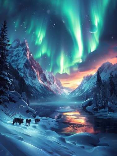 Malen Nach Zahlen Erwachsene Schneeszene, Malen Nach Zahlen Landschaft, Paint by Numbers DIY Handgemalt Ölgemälde Kit Mit 3 Pinsel und Acrylfarbe, Deko Wohnzimmer und Zimmer Deko 70x95 cm O-9274 von LSPKKYOU