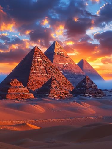 Malen Nach Zahlen Erwachsene Sonnenuntergang, Malen Nach Zahlen Pyramide, Paint by Numbers DIY Handgemalt Ölgemälde Kit Mit 3 Pinsel und Acrylfarbe, Deko Wohnzimmer und Zimmer Deko 80x110 cm O-4902 von LSPKKYOU