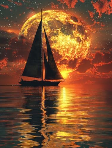 Malen Nach Zahlen Erwachsene Sonnenuntergang, Malen Nach Zahlen Segelboot, Paint by Numbers DIY Handgemalt Ölgemälde Kit Mit 3 Pinsel und Acrylfarbe, Deko Wohnzimmer und Zimmer Deko 100x135 cm 6-3522 von LSPKKYOU