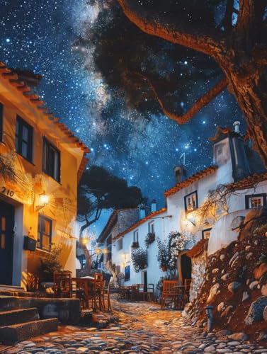 Malen Nach Zahlen Erwachsene Sternenhimmel, Malen Nach Zahlen StraßE, Paint by Numbers DIY Handgemalt Ölgemälde Kit Mit 3 Pinsel und Acrylfarbe, Deko Wohnzimmer und Zimmer Deko 60x70 cm B-3307 von LSPKKYOU