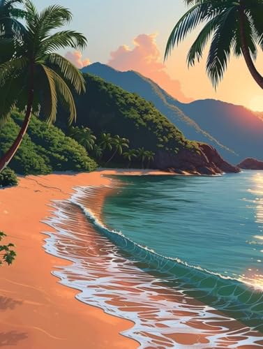 Malen Nach Zahlen Erwachsene Strand, Malen Nach Zahlen Berg, Paint by Numbers DIY Handgemalt Ölgemälde Kit Mit 3 Pinsel und Acrylfarbe, Deko Wohnzimmer und Zimmer Deko, Geschenke 40x50 cm 5-8028 von LSPKKYOU
