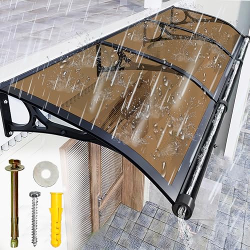 LSPYYDS Vordach Haustür Überdachung, Modernes Design Haustürvordach Pultvordach, Polycarbonat Türvordach für draußen Regenschutz UV-Schutz vor Regen und Schnee, Braun/80x180cm von LSPYYDS