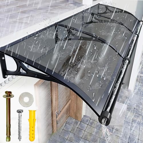 LSPYYDS Vordach Haustür Überdachung, Modernes Design Haustürvordach Pultvordach, Polycarbonat Türvordach für draußen Regenschutz UV-Schutz vor Regen und Schnee, Grau/120x250cm von LSPYYDS