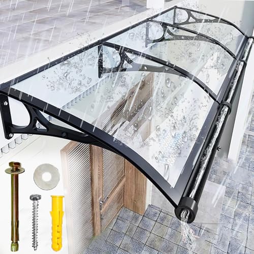 LSPYYDS Vordach Haustür Überdachung, Modernes Design Haustürvordach Pultvordach, Polycarbonat Türvordach für draußen Regenschutz UV-Schutz vor Regen und Schnee, Transparent/80x140cm von LSPYYDS