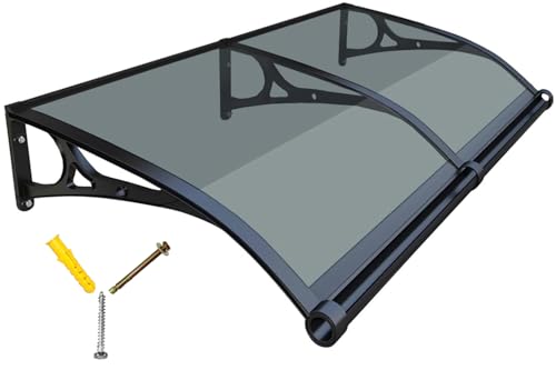 Vordach Haustür Überdachung, Haustürvordach Fenstermarkise, Polycarbonat Türvordach Aluminium Pultvordach, Türdach für draußen Regenschutz UV-Schutz vor Regen und Schnee, Grau 120x240cm von LSPYYDS