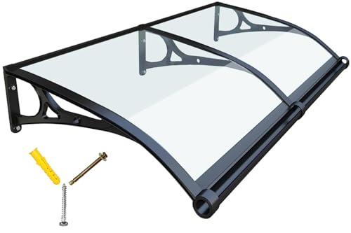 Vordach Haustür Überdachung, Haustürvordach Fenstermarkise, Polycarbonat Türvordach Aluminium Pultvordach, Türdach für draußen Regenschutz UV-Schutz vor Regen und Schnee, Transparent 80x160cm von LSPYYDS
