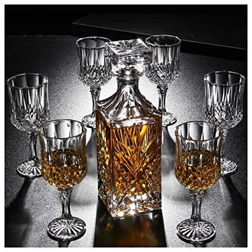 LSRRYD Whiskey Karaffe Set 7er Set Whisky Gläser + Kristall Karaffe for Den Vorzüglichen Genuss 6 Scotch Whiskygläser 220ml +1 Whisky Karaffe Dekanter 700ml Aus Glas Mit Deckel (Color : A) von LSRRYD