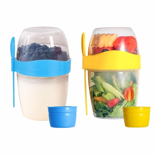 LSRVNM 2 Stück Müslibecher To Go 870ml, Jogurtbecher mit Löffel und Deckel, Salatbecher Yoghurt to Go zum Frühstück, 100% BPA FREI Obstbehälter Müslidosen Porridge to Go von LSRVNM