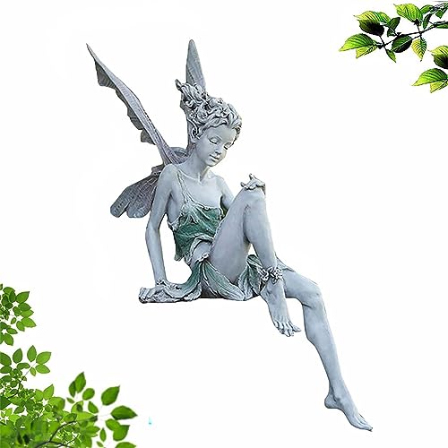 LSRVNM Garten Ornament Sitzen Magische Fee, Harz Gartendeko Elfe, Fee Statue Elfen Figuren mit Flügeln, Gartenfigur Handwerk Landschaftsbau Dekoration von LSRVNM